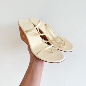 Ancient Greek Sandals Chora Leather Strappy Cork Wedge Sandals Cream 8 NWT